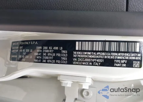 2017 Jeep Renegade Latitude 4X4 from USA, damaged, VIN ZACCJBBB7HPF46501